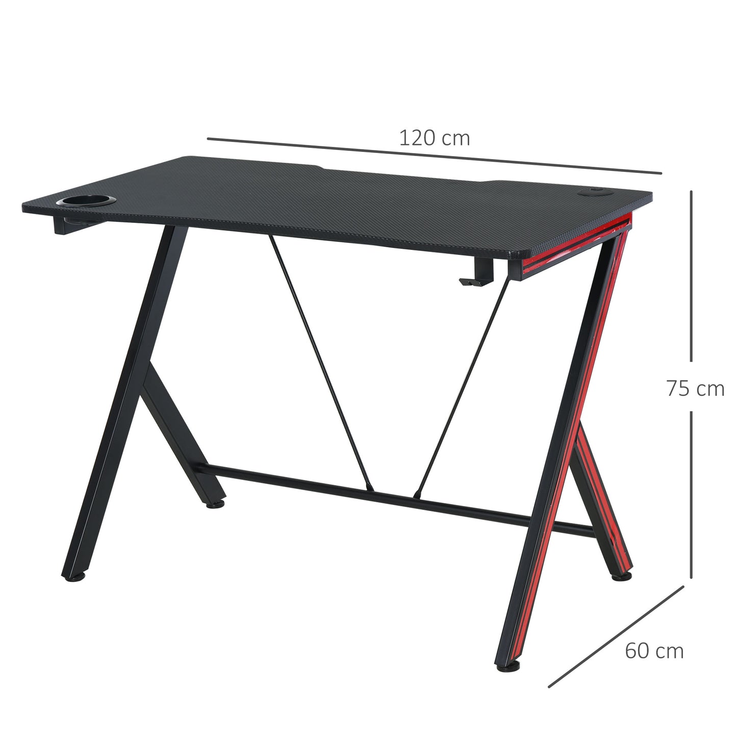 HOMCOM 120cm Gaming Computer Desk, Home Office Gamer Table Workstation with Cup Holder and Headphone Hook