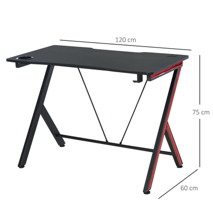 HOMCOM 120cm Gaming Computer Desk, Home Office Gamer Table Workstation with Cup Holder and Headphone Hook