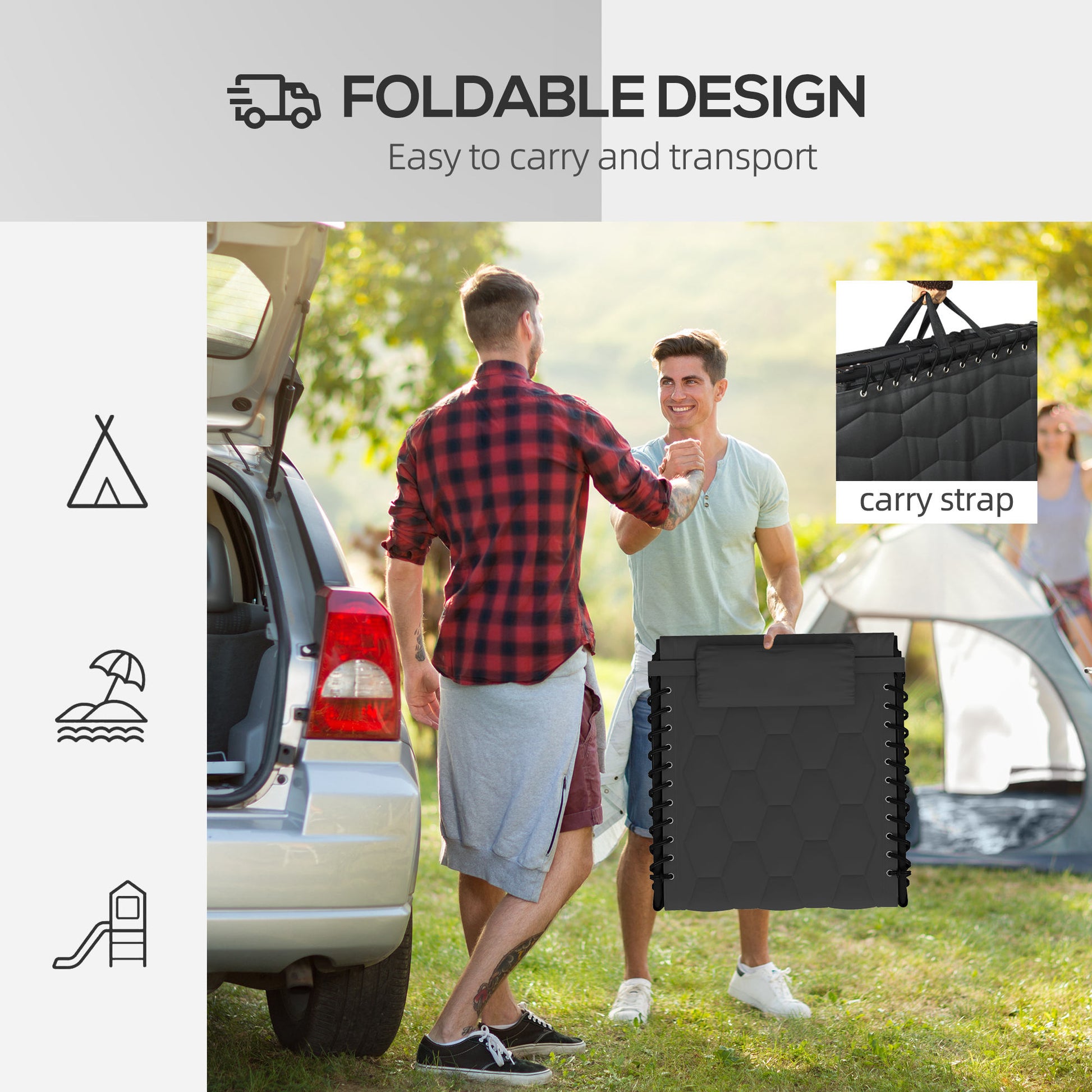 Outsunny Set of Two Sun Loungers, with Five-Position Reclining Backs - Black