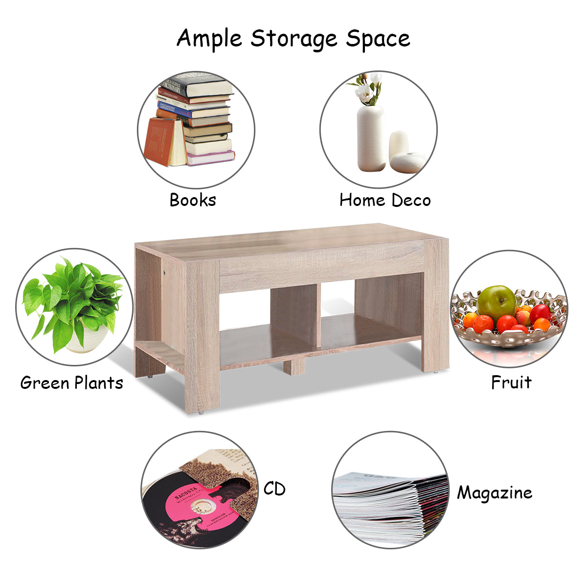 Lift Top Coffee Table with Storage Shelf-Oak