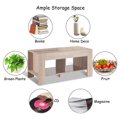 Lift Top Coffee Table with Storage Shelf-Oak