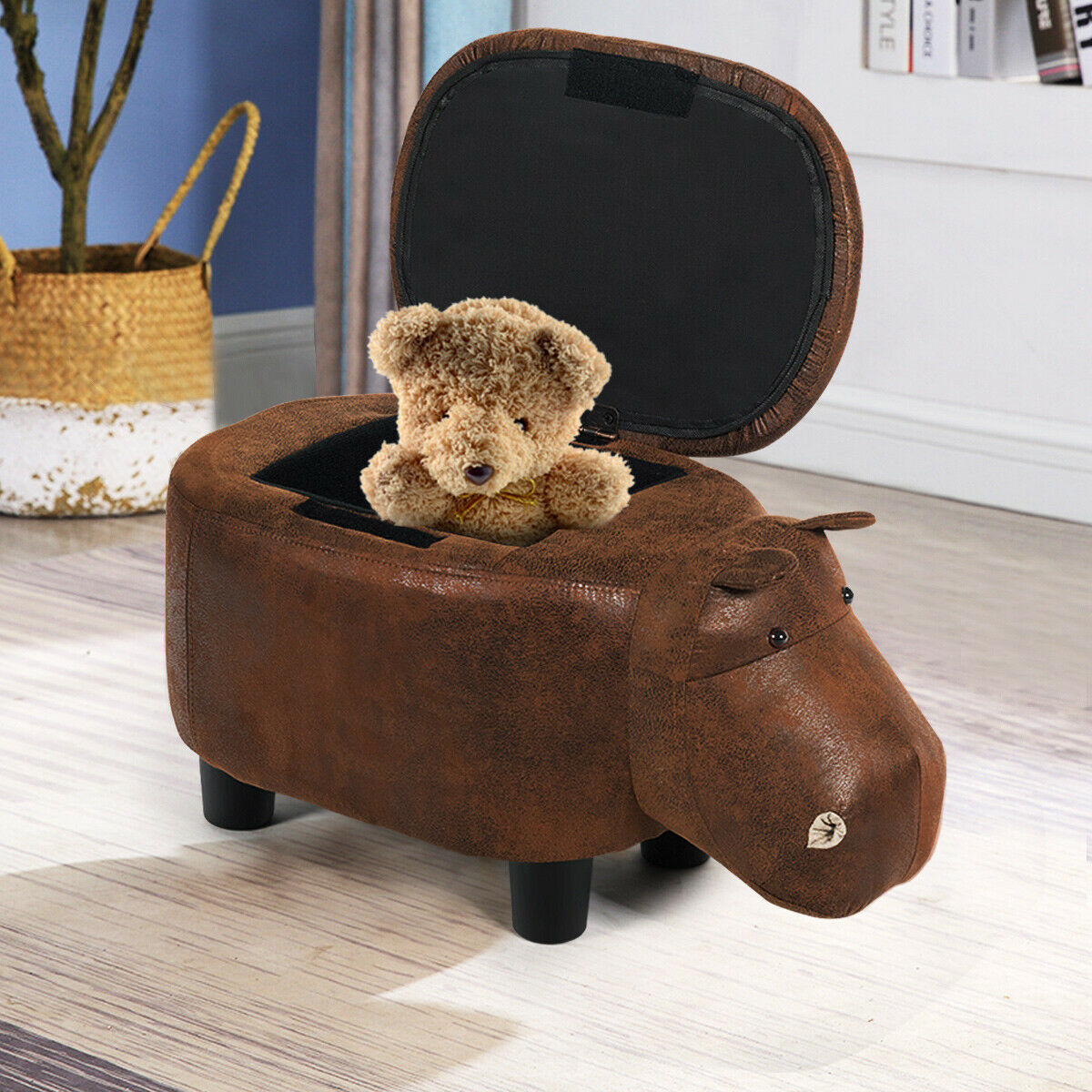 Upholstered Animal Shaped Ottoman Foot Stool-Brown