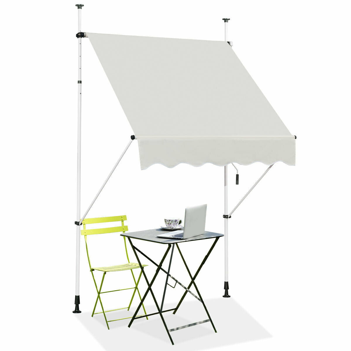 Retractable Outdoor Patio Garden Sun Shade-White
