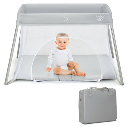 Lightweight Folding Playpen with Zipper Access Door-Silver