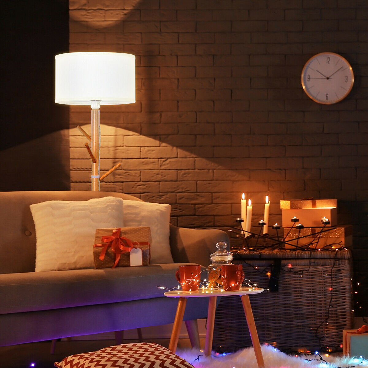 2 in 1 Wooden Floor Lamp (E27) / Coat Stand