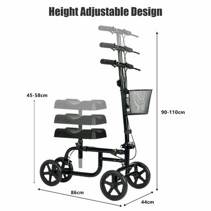 Adjustable Steerable Knee Walker Folding Scooter with Brake-Black