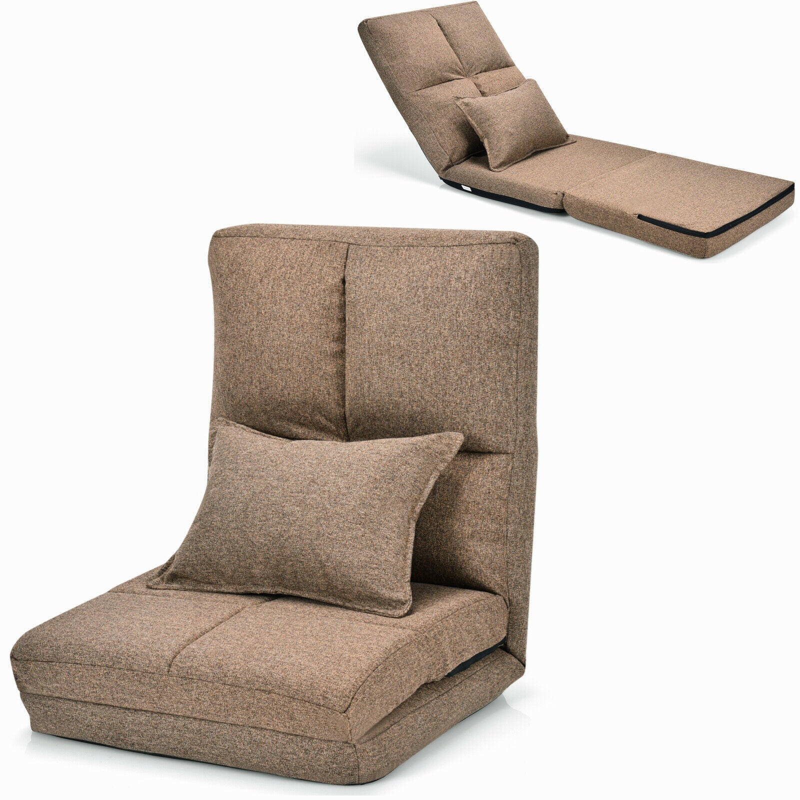 Folding Lazy Floor Sofa Bed with Pillow-Brown