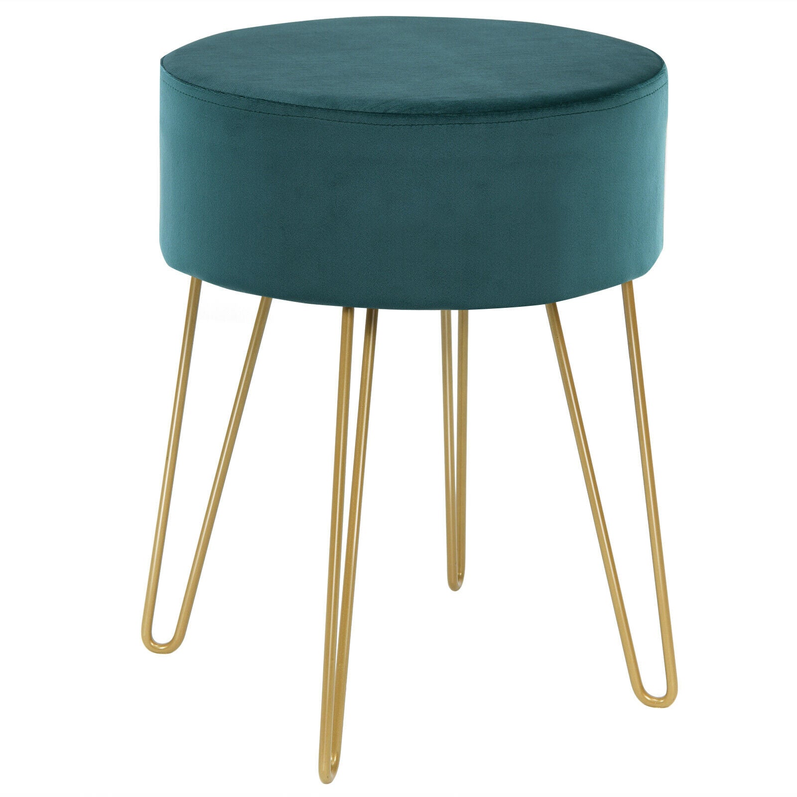 Round Velvet Stool with Hairpin Legs-Dark Green