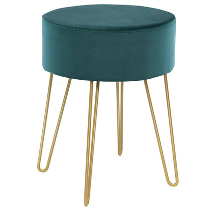 Round Velvet Stool with Hairpin Legs-Dark Green