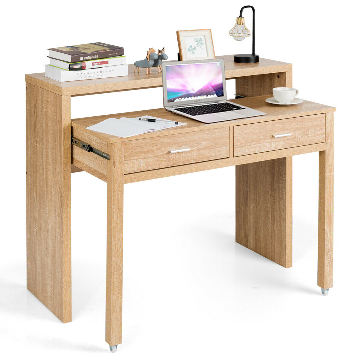 Extending Console Table with 2 Drawers for Bedsits, Flats or Apartments-Nature