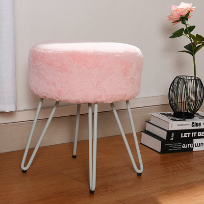 Velvet Round Footrest Dressing Stool Makeup Chair With Hairpin - Pink