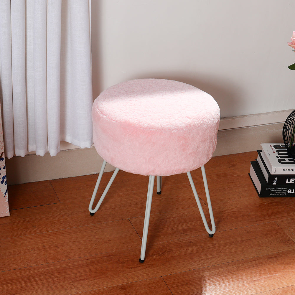 Velvet Round Footrest Dressing Stool Makeup Chair With Hairpin - Pink