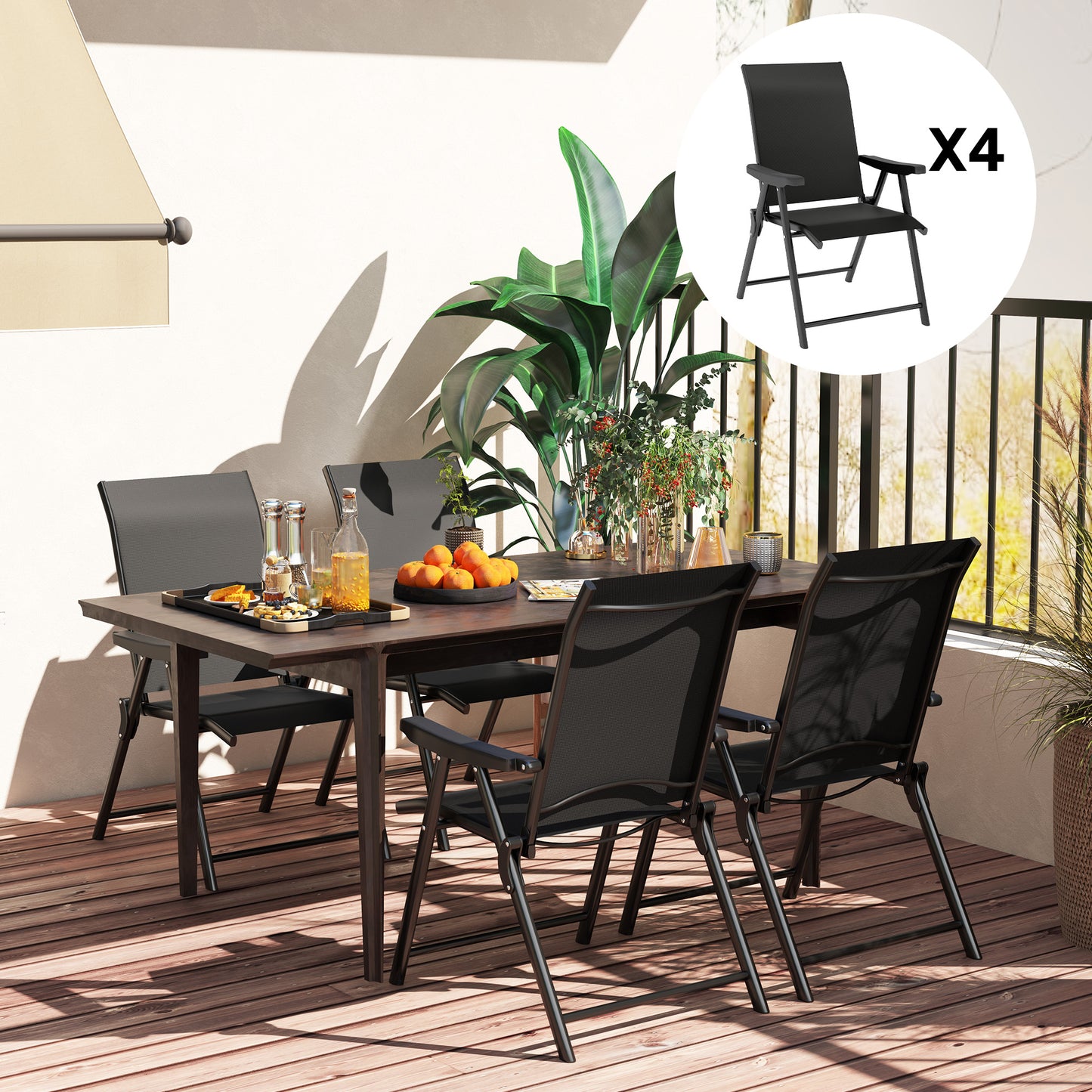 Outsunny Set of Four Folding Outdoor Chairs - Black