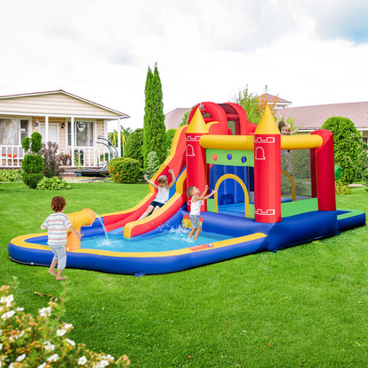 9-in-1 Inflatable Bounce Castle with Waterslide without Blower