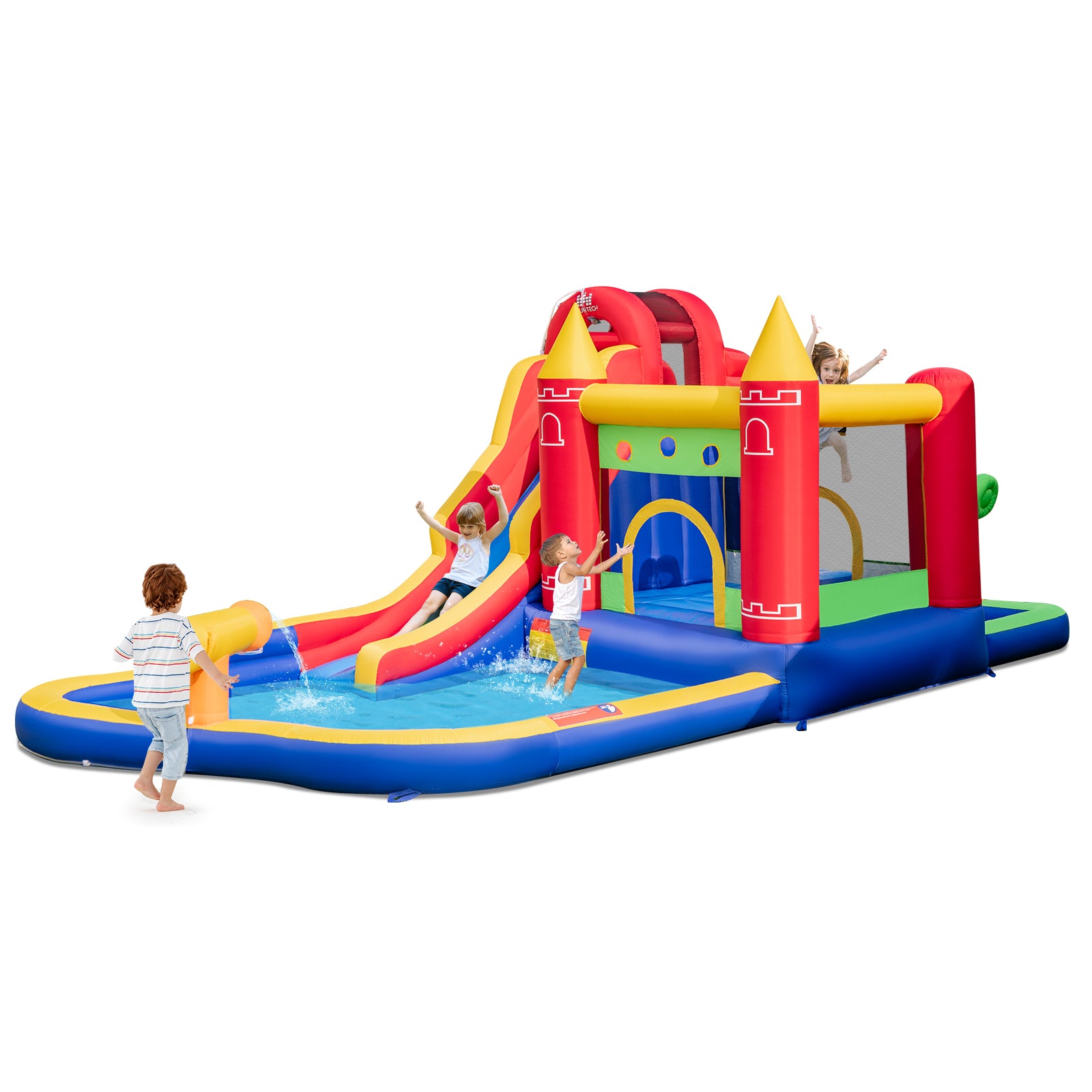 9-in-1 Inflatable Bounce Castle with Waterslide without Blower