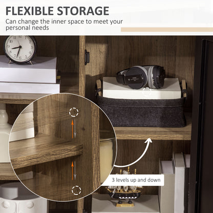 HOMCOM Cupboard Storage Cabinet with 3 Tiers and Steel Door, Home Organizer Sideboard with Adjustable Shelf for Dining Room, Living Room, Kitchen