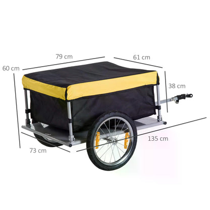 HOMCOM Steel Frame Bike Cargo Trailer Storage Cart and Luggage Trailer with Hitch Yellow