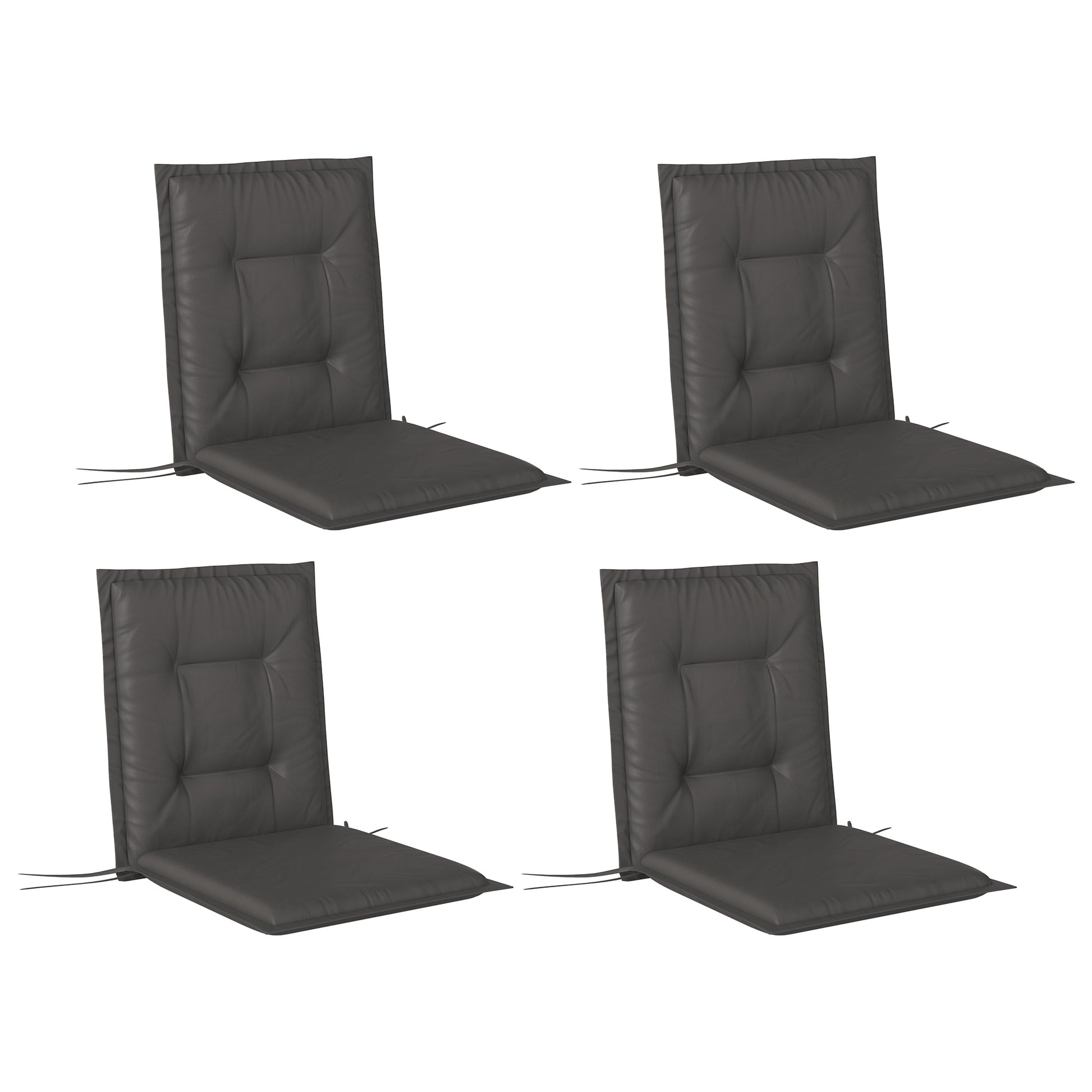Outsunny Set of Four Padded Garden Seat Cushions - Charcoal Grey