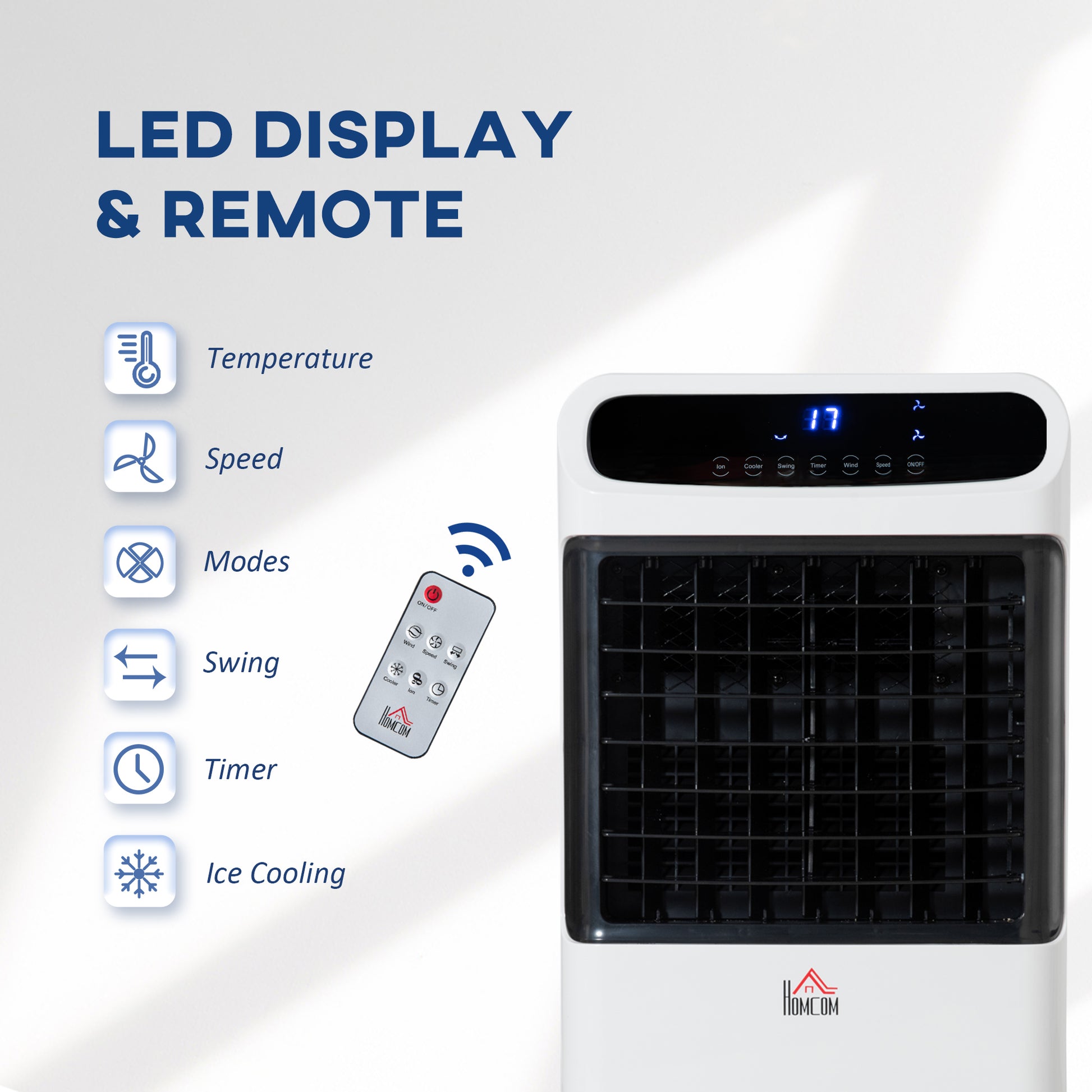 HOMCOM 32" Mobile Air Cooler, Evaporative Anion Ice Cooling Fan Water Conditioner Humidifier Unit w/3 Modes, Remote Controller, Timer for Home Bedroom