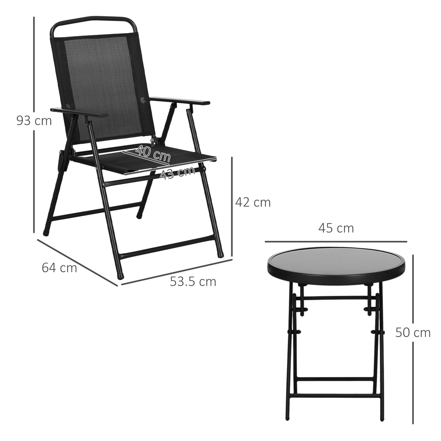 Outsunny Three-Piece Garden Seat Set, with Glass-Top Table - Black