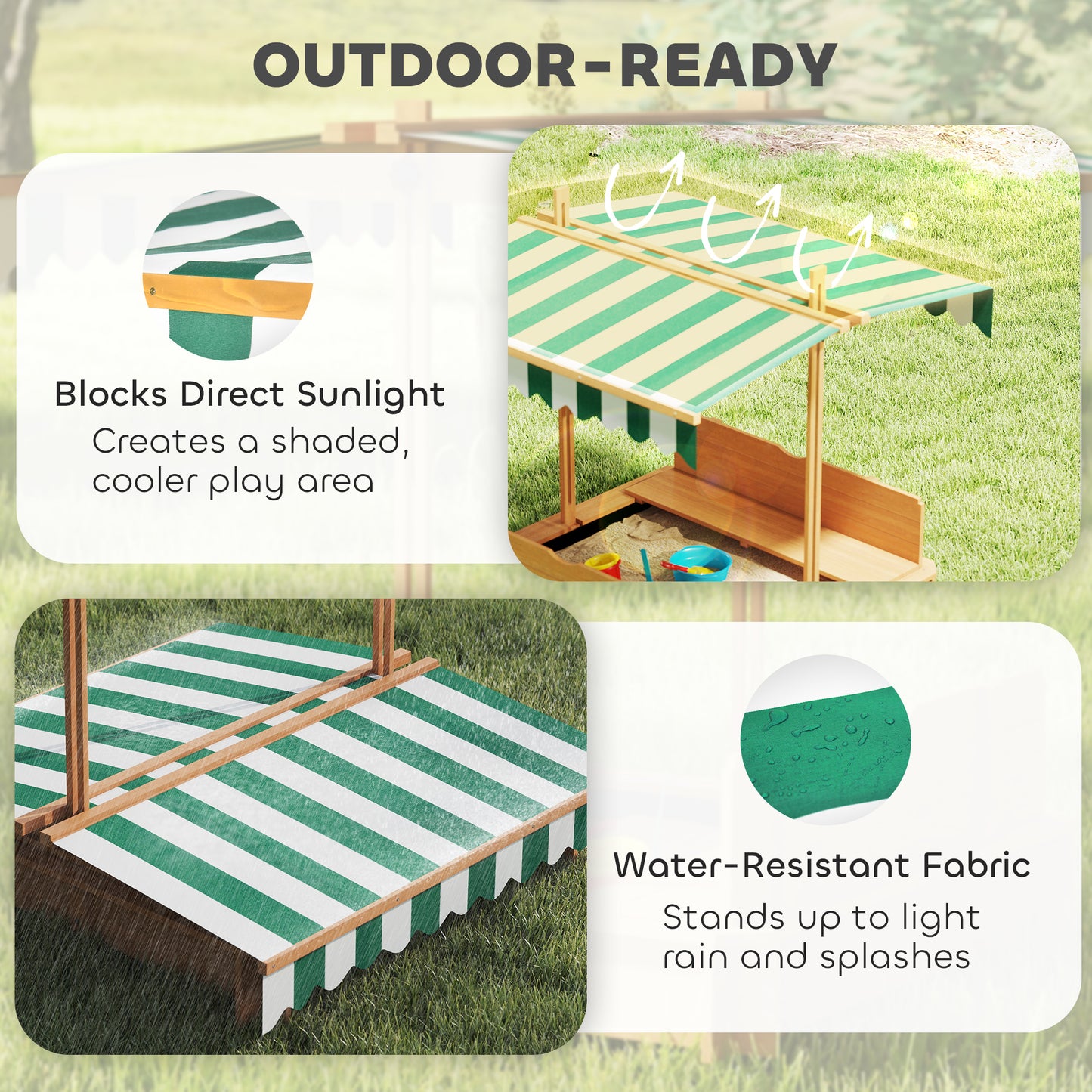 Outsunny Wooden Sandpit with Adjustable Canopy Light Brown