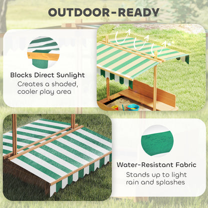 Outsunny Wooden Sandpit with Adjustable Canopy Light Brown