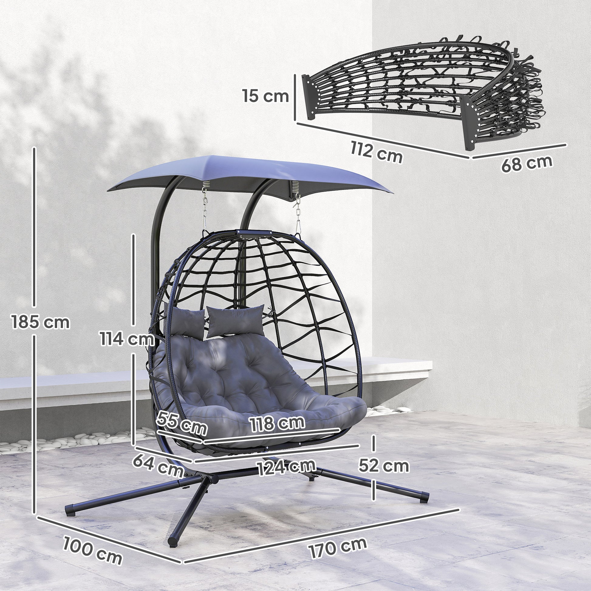 Outsunny Two-Seater Rattan Egg Chair - Black