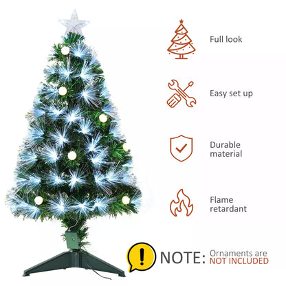 HOMCOM 3ft White Pre Lit Christmas Tree w/ 90 LEDs Star Topper Tri-Base Full Bodied Seasonal Decoration Pre-Lit Home