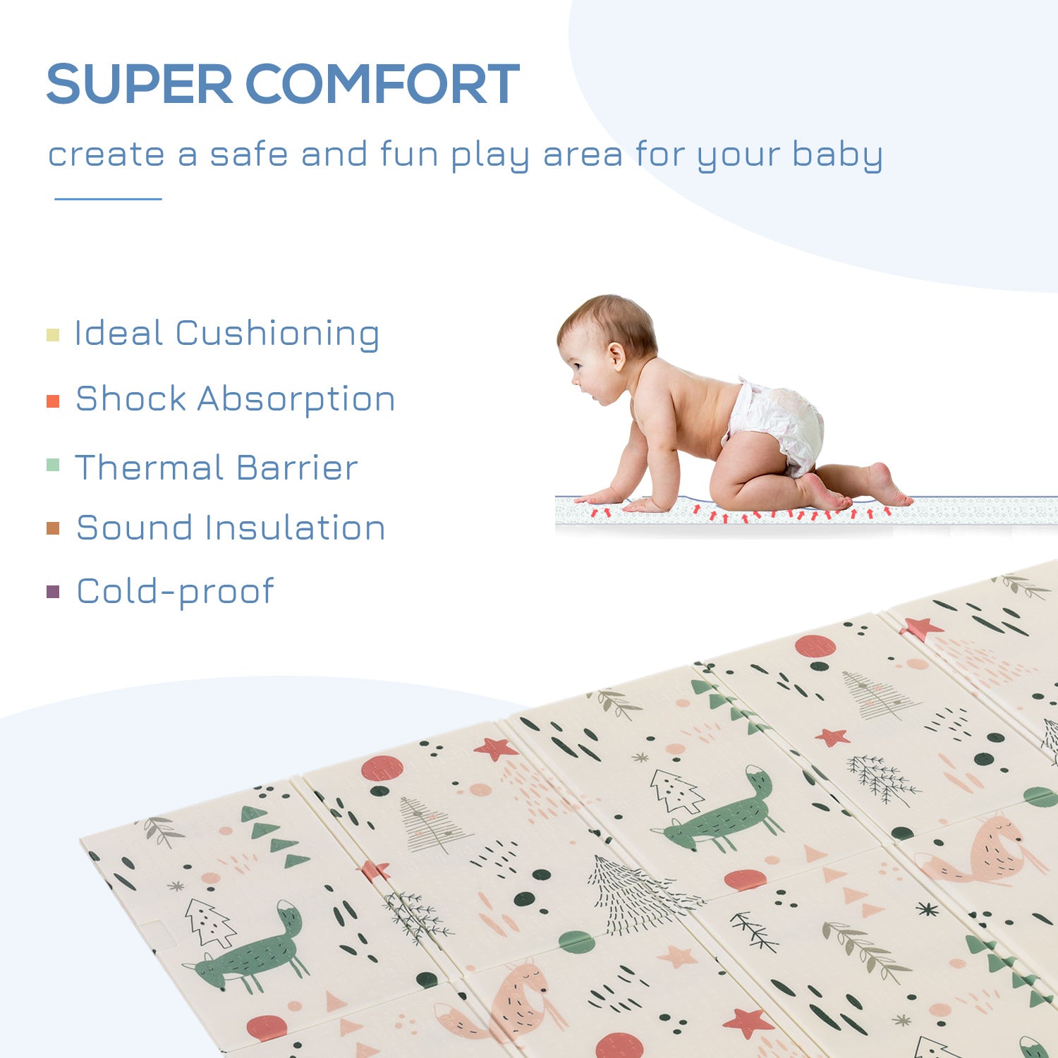 HOMCOM Foldable Kids Foam Mat Reversible Educational XPE Floor Mat Crawling Toddler Playmat Portable Picnic Carpet Exercise Workout Mat