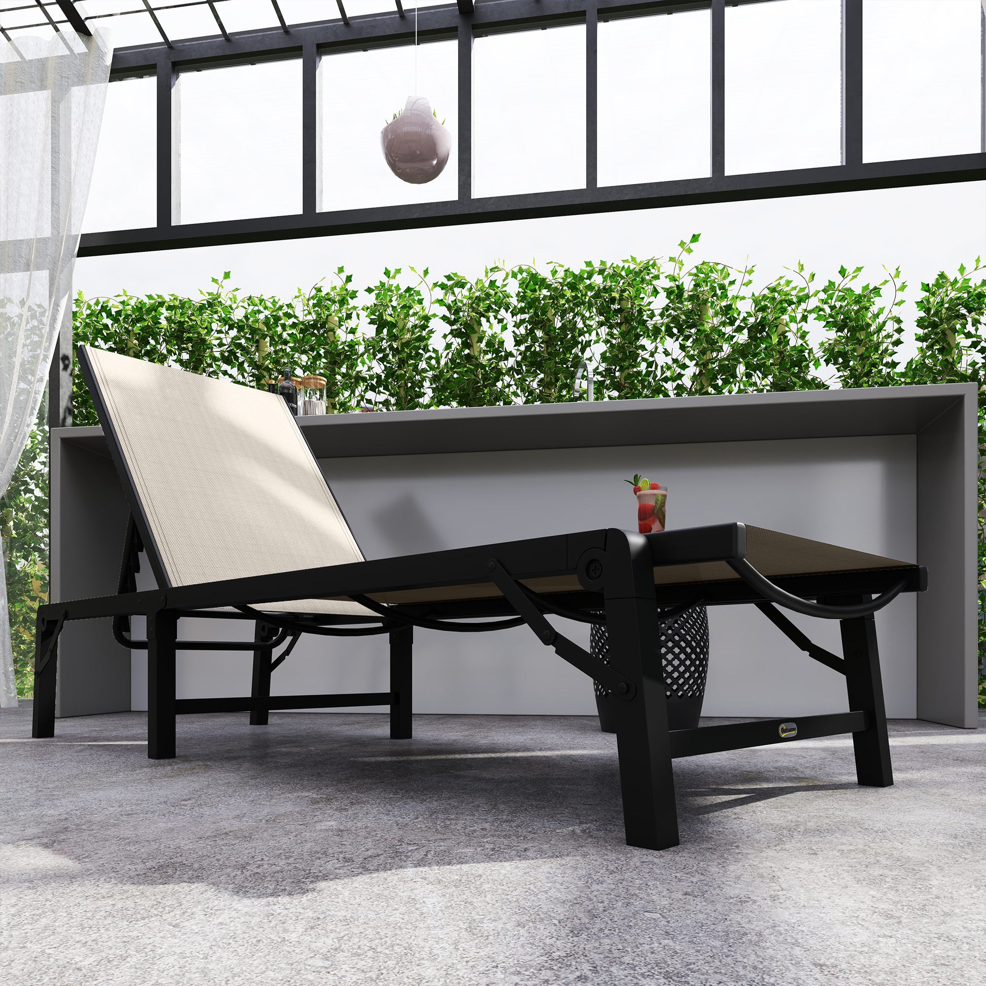 Outsunny Folding Sun Lounger, 5-Position Adjustable Garden Chaise Lounge Sunbed, Steel Frame Reclining Chair for Beach, Porch, Patio, Camping, Khaki