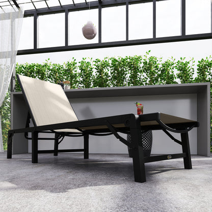 Outsunny Folding Sun Lounger, 5-Position Adjustable Garden Chaise Lounge Sunbed, Steel Frame Reclining Chair for Beach, Porch, Patio, Camping, Khaki