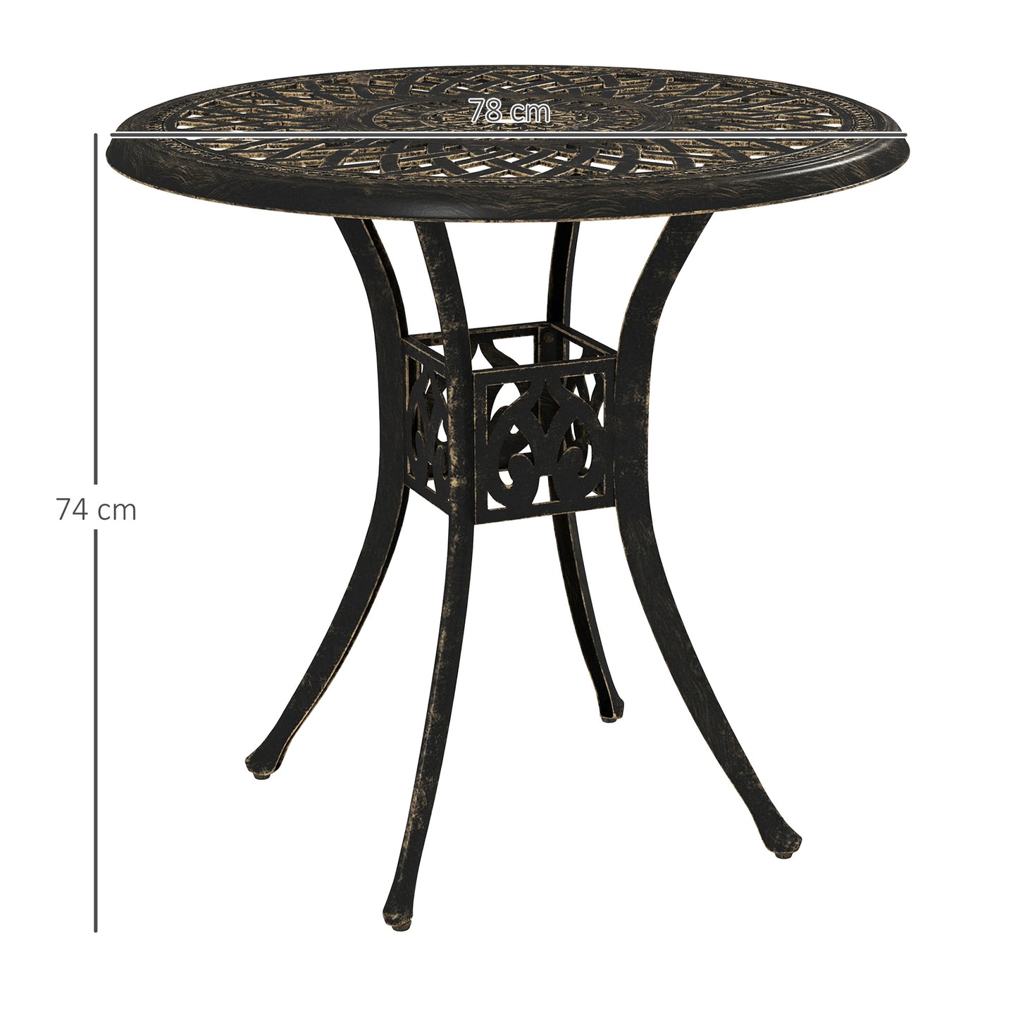 Outsunny 78 cm Round Garden Dining Table with Parasol Hole Antique Cast Aluminium Outdoor Table Only, Bronze Tone