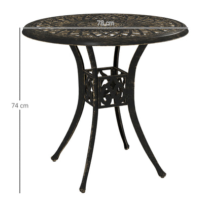 Outsunny 78 cm Round Garden Dining Table with Parasol Hole Antique Cast Aluminium Outdoor Table Only, Bronze Tone
