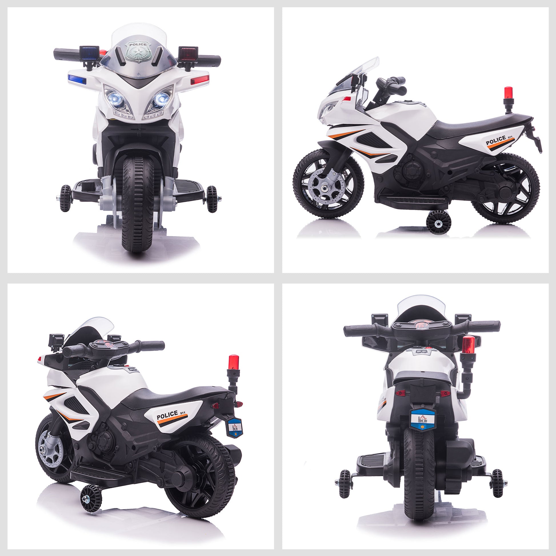 HOMCOM Kids 6V Electric Ride On Motorcycle Police Car Vehicle w/ Lights Horn Realistic Sound Outdoor Play Toy for 18 - 36 months White