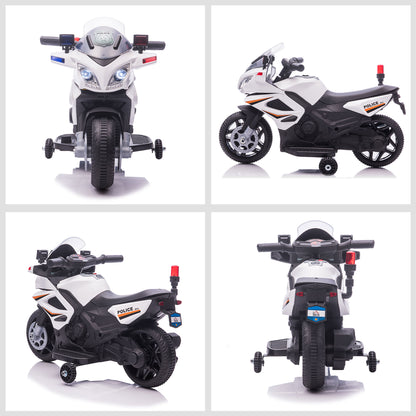 HOMCOM Kids 6V Electric Ride On Motorcycle Police Car Vehicle w/ Lights Horn Realistic Sound Outdoor Play Toy for 18 - 36 months White