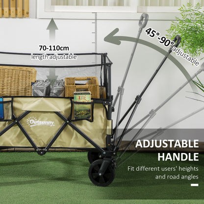 Outsunny Folding Garden Trolley, 180L Wagon Cart with Extendable Side Walls, for Beach, Camping, Festival, Green