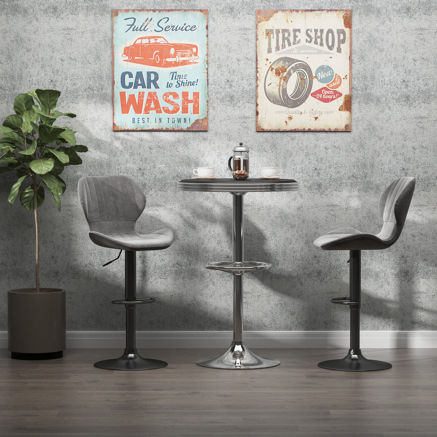 HOMCOM Round Height Adjustable Pub Table Counter Bar Table with Faux Leather Tabletop and Adjustable Footrest for Dining Room, Home Bar