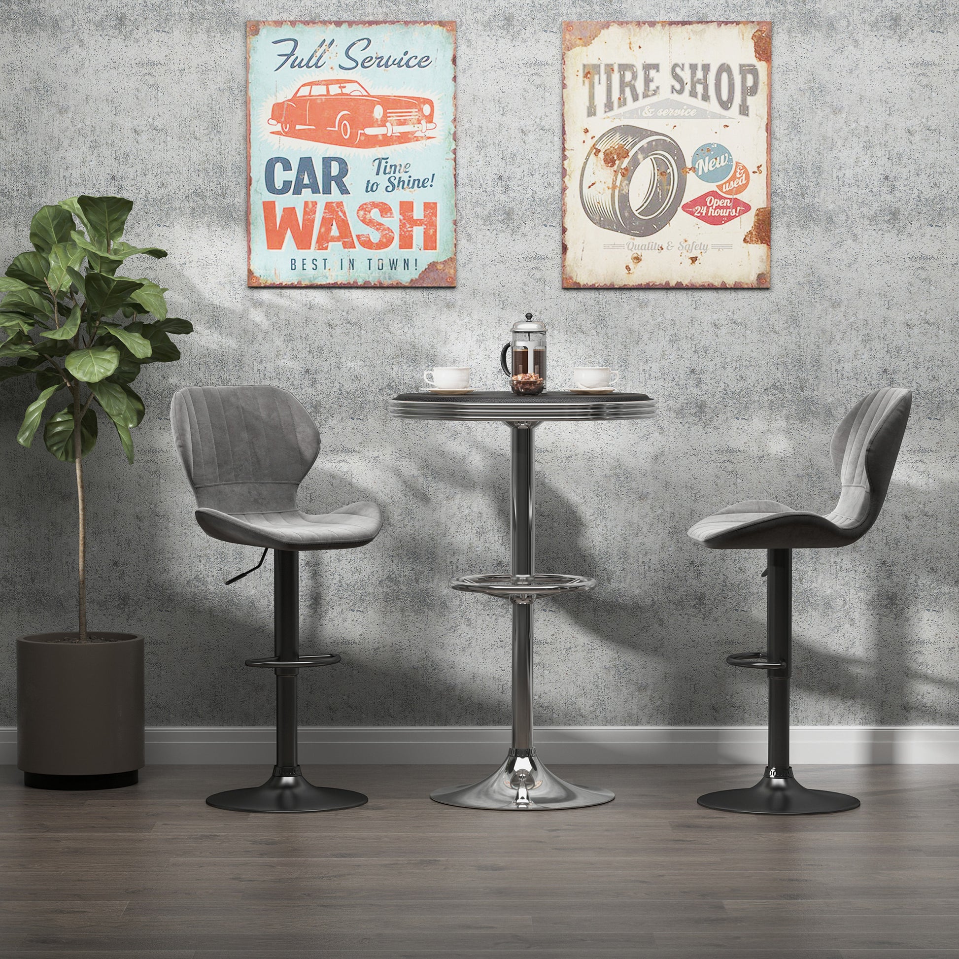HOMCOM Round Height Adjustable Pub Table Counter Bar Table with Faux Leather Tabletop and Adjustable Footrest for Dining Room, Home Bar