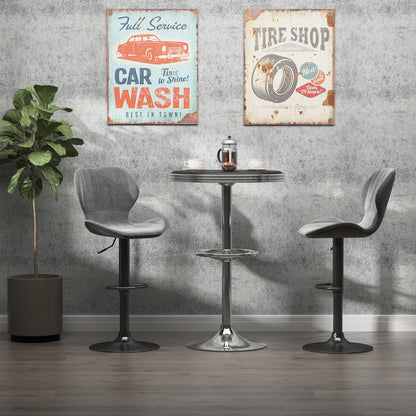 HOMCOM Round Height Adjustable Pub Table Counter Bar Table with Faux Leather Tabletop and Adjustable Footrest for Dining Room, Home Bar