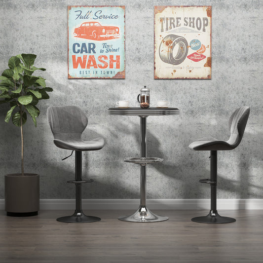 HOMCOM Round Height Adjustable Pub Table Counter Bar Table with Faux Leather Tabletop and Adjustable Footrest for Dining Room, Home Bar