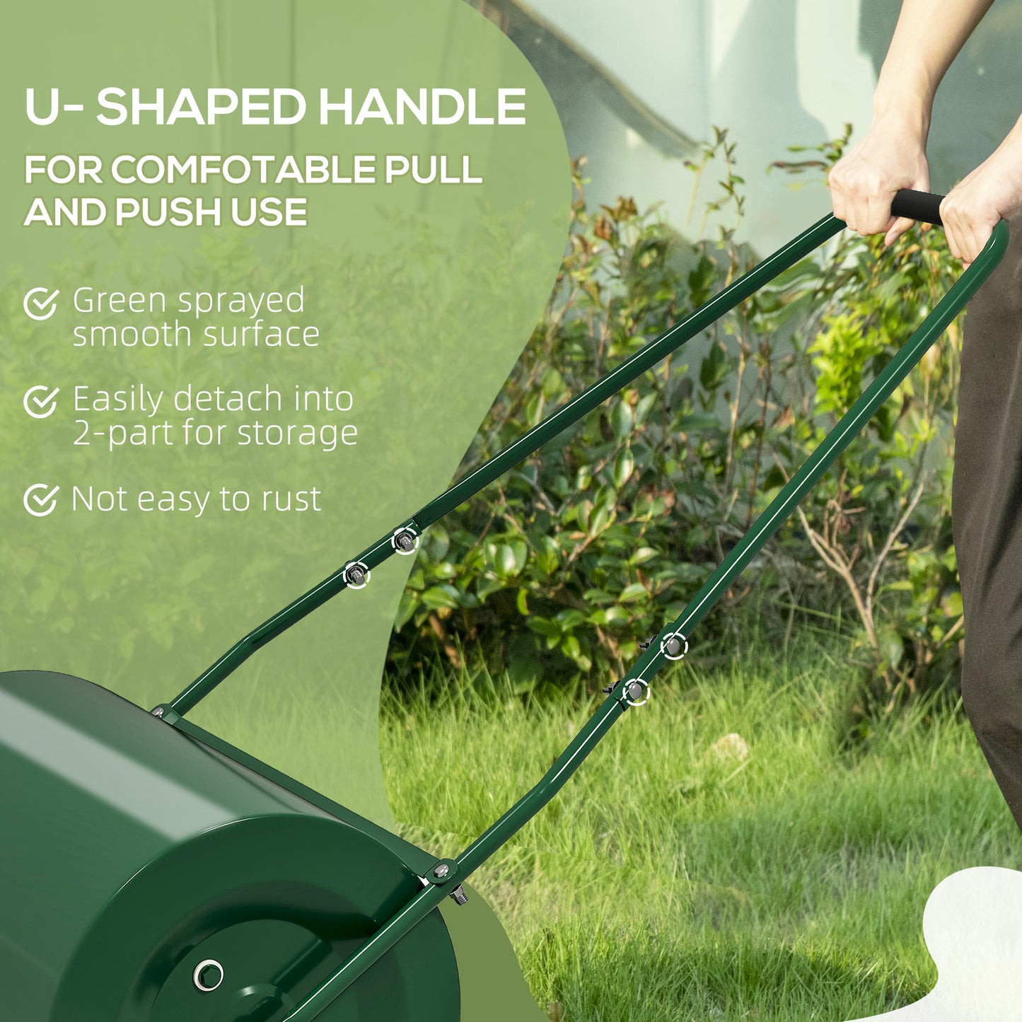 Outsunny 63 L Heavy Duty Water Or Sand Filled ?30cm Garden Steel Lawn Roller Drum - Dark Green
