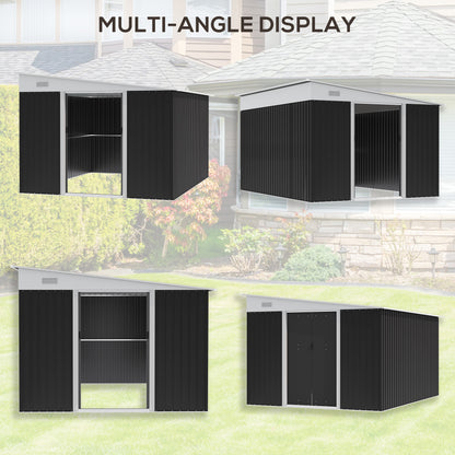 Outsunny 3.3 x 2.68m Corrugated Metal Shed - Black