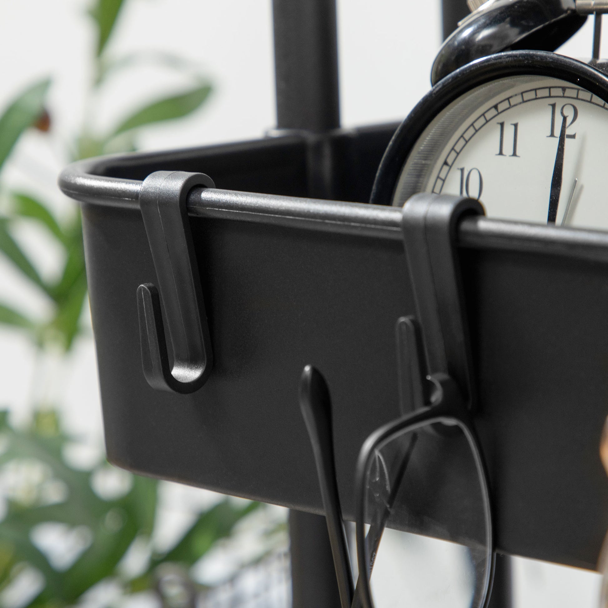 HOMCOM 3 Tier Utility Rolling Cart, Kitchen Cart with 3 Removable Mesh Baskets, 3 Hanging Box, 4 Hooks and Dividers for Living Room, Laundry Black