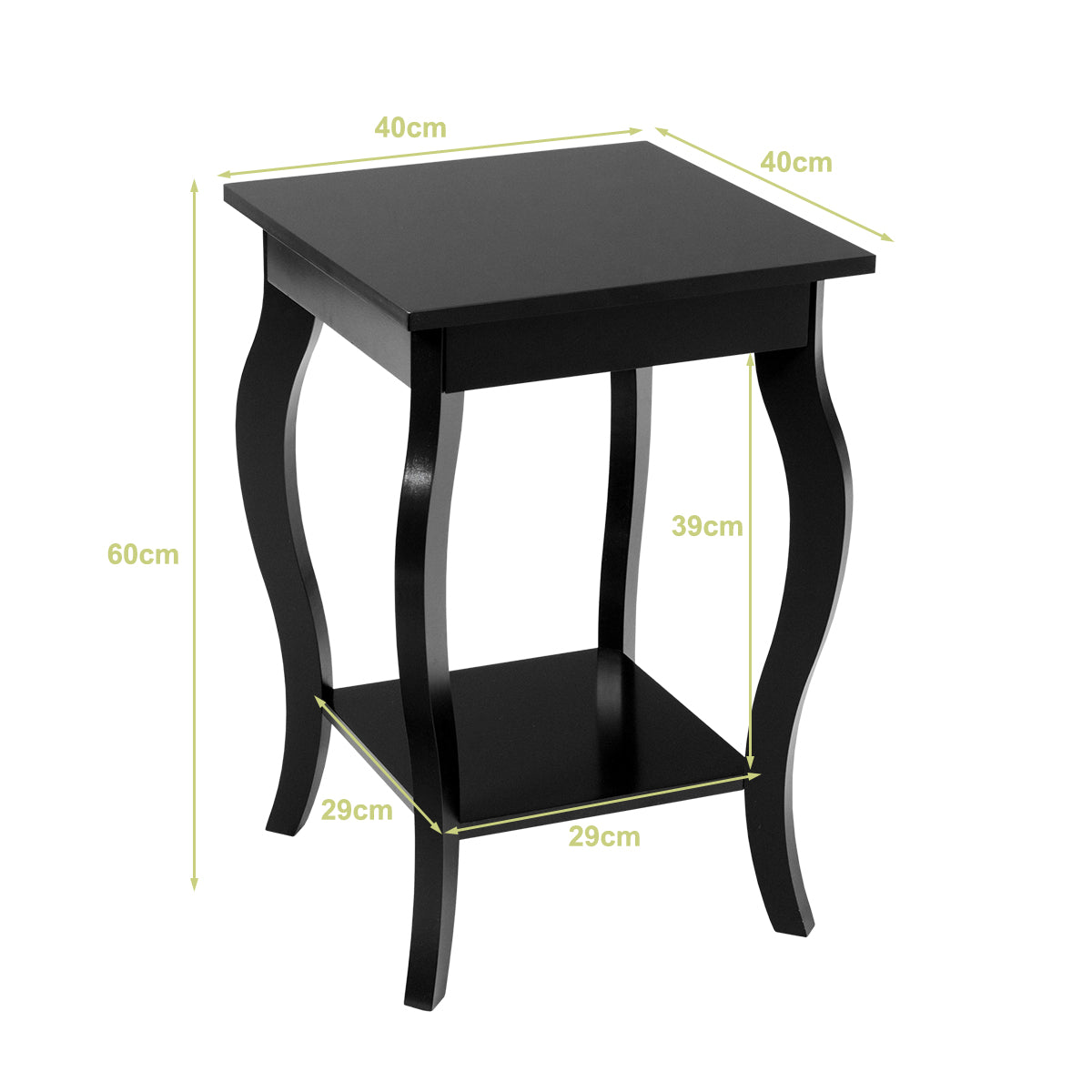 Accent End Table with Elegant Curved Legs and 2-Tier Open Storage Shelves-Black