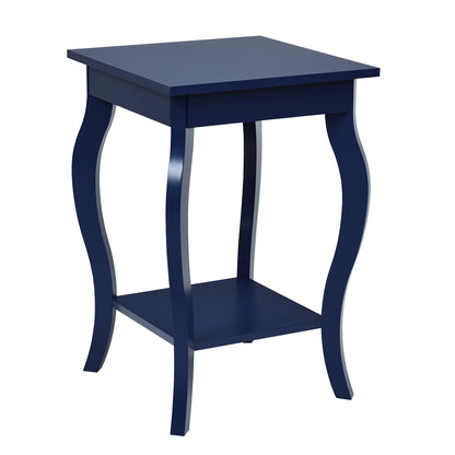 Accent End Table with Elegant Curved Legs and 2-Tier Open Storage Shelves-Blue