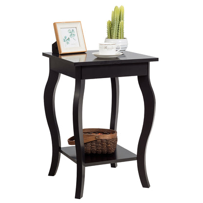 Accent End Table with Elegant Curved Legs and 2-Tier Open Storage Shelves-Coffee