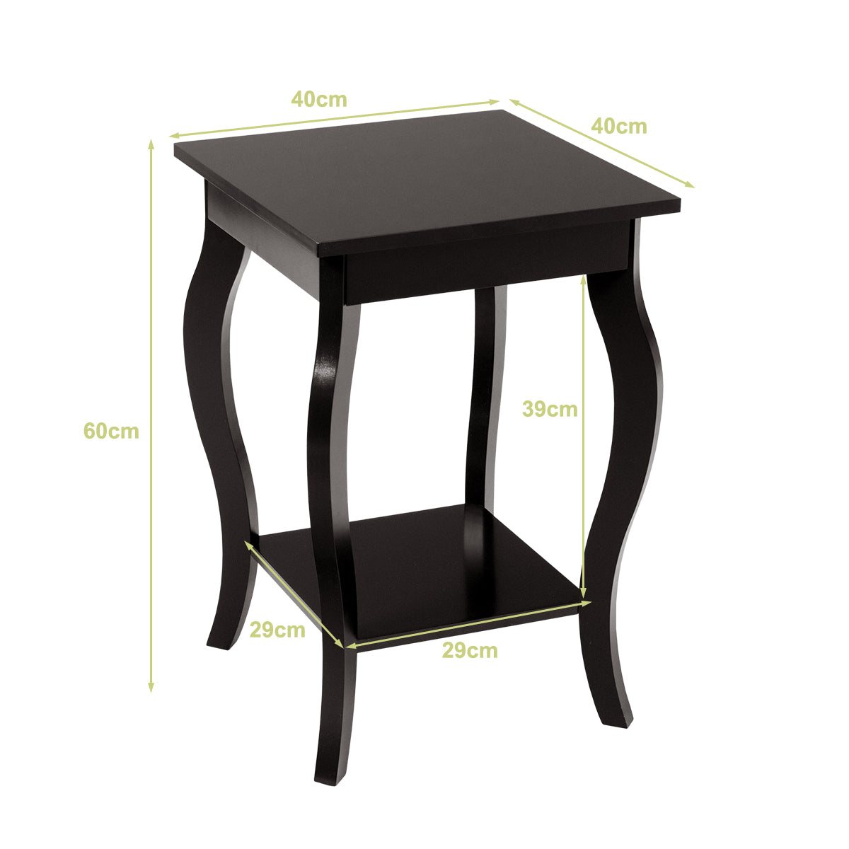 Accent End Table with Elegant Curved Legs and 2-Tier Open Storage Shelves-Coffee