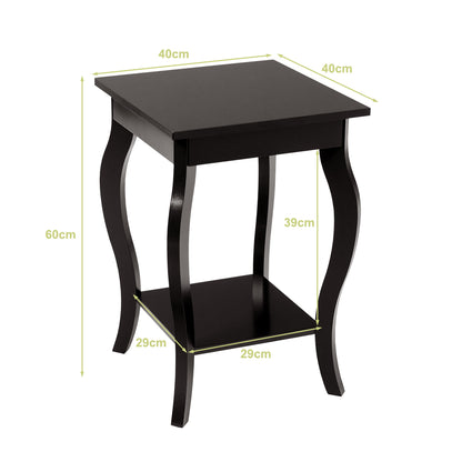 Accent End Table with Elegant Curved Legs and 2-Tier Open Storage Shelves-Coffee