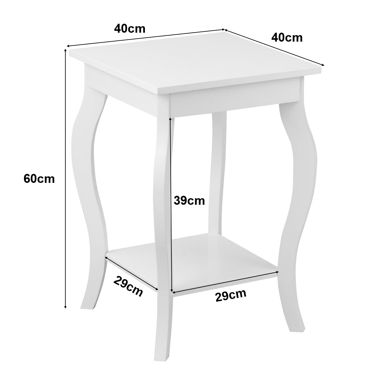 Accent End Table with Elegant Curved Legs and 2-Tier Open Storage Shelves-White