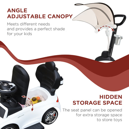HOMCOM 3 in 1 Ride On Push Along Car Mercedes Benz for Toddlers Stroller Sliding Walking Car with Horn Sound Safety Bar for 1-3 Years